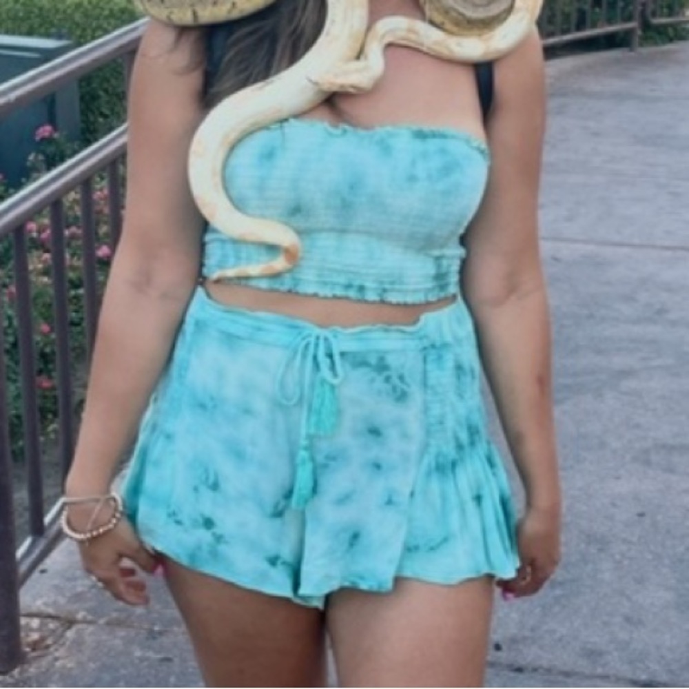 Adore Me Turquoise Tie-Dye Crop Top and Shorts Set